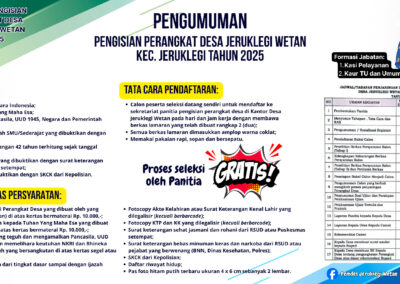 “Pemerintah Desa Jeruklegi Wetan Buka Pendaftaran Perangkat Desa Tahun 2025, Proses Seleksi Gratis!”